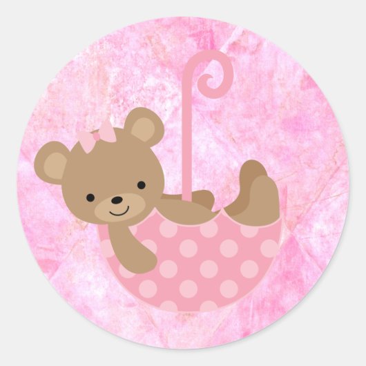 Teddy Bear Pink Baby Shower Stickers (Vorderseite)