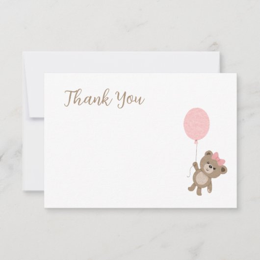 Teddy Bear Pink Babydusche Danke Notiz Card (Vorderseite)