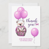 Teddy Bear Pink Babydusche Dankeskarte (Vorderseite)