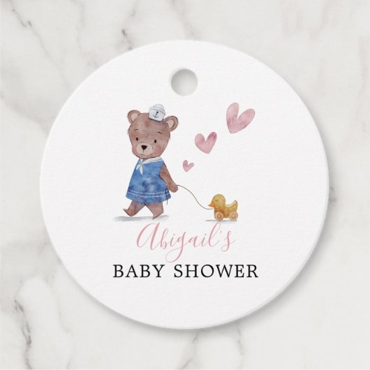 Teddy Bear Pink Babydusche Geschenkanhänger (Vorderseite)