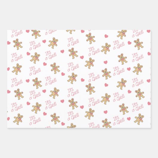 Teddy Bear Pink Babydusche Geschenkpapier Set (Vorderseite)