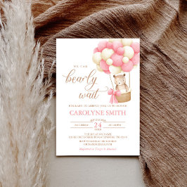 Teddy Bear Pink Ballon Bearly Wait Baby Dusche Einladung