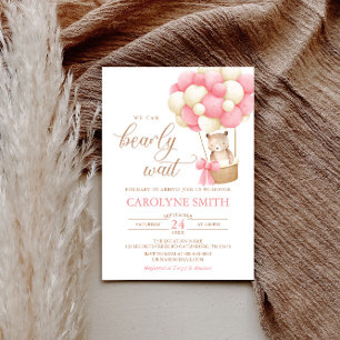 Teddy Bear Pink Ballon Bearly Wait Baby Dusche Einladung