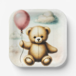 Teddy Bear Pink Ballon Bearly Wait Baby Dusche Pappteller