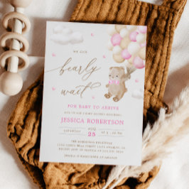 Teddy Bear Pink Ballons Kinderdusche Einladung