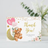 Teddy Bear Pink Balloon Baby Dusche Danke Karte (Stehend Vorderseite)