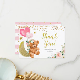 Teddy Bear Pink Balloon Baby Dusche Danke Karte
