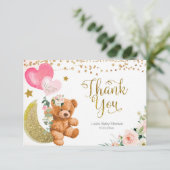 Teddy Bear Pink Balloon Baby Dusche Danke Karte (Stehend Vorderseite)
