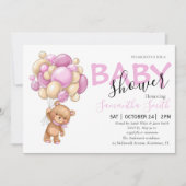 Teddy Bear Pink Balloon Baby Shower Einladungen (Vorderseite)