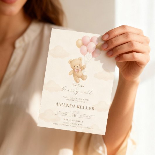 Teddy Bear Pink Balloon Babydusche Einladung
