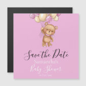 Teddy Bear Pink Balloon Babydusche Save the Date Magnetkarte (Vorne/Hinten)