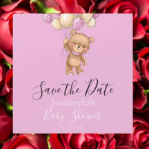 Teddy Bear Pink Balloon Babydusche Save the Date