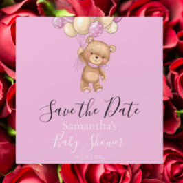 Teddy Bear Pink Balloon Babydusche Save the Date Magnetkarte