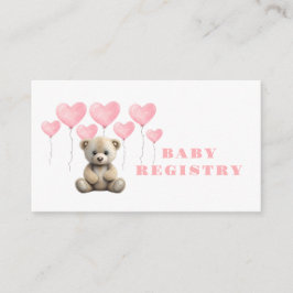 Teddy Bear Pink Balloon Girl Baby Registery Begleitkarte