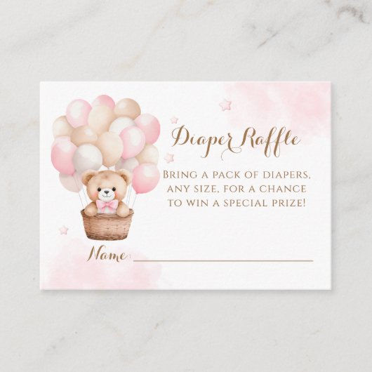 Teddy Bear Pink Balloon Girl Babydusche Begleitkarte (Vorderseite)