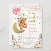 Teddy Bear Pink Balloon Kinderdusche Einladung (Vorderseite)