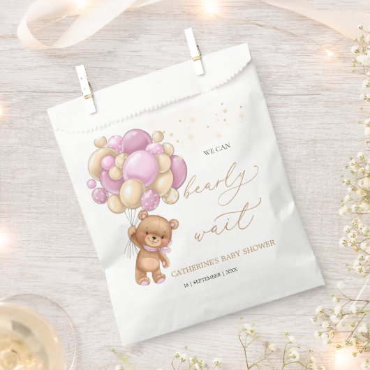 Teddy Bear Pink Balloons Baby Dusche Beutel Geschenktütchen (Ausgeschnitten)