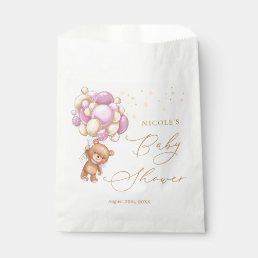 Teddy Bear Pink Balloons Baby Dusche Beutel Geschenktütchen (Vorderseite)
