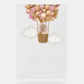 Teddy Bear, Pink Balloons, Baby Dusche Willkommen Acrylschild (Vorderseite)
