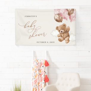 Teddy Bear, Pink Balloons, Baby Dusche Willkommen Banner