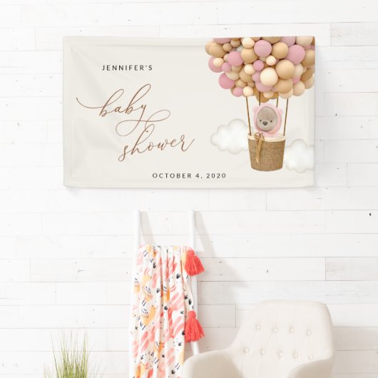 Teddy Bear, Pink Balloons, Baby Dusche Willkommen Banner (Insitu)
