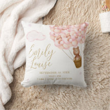 Teddy Bear Pink Balloons Baby Girl Birth Stats