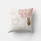 Teddy Bear Pink Balloons Baby Girl Birth Stats Kissen (Rückseite)