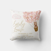Teddy Bear Pink Balloons Baby Girl Birth Stats Kissen (Vorderseite)