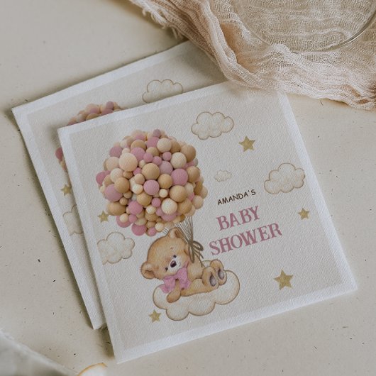 Teddy Bear Pink Balloons Baby Girl Duschdekor Serviette