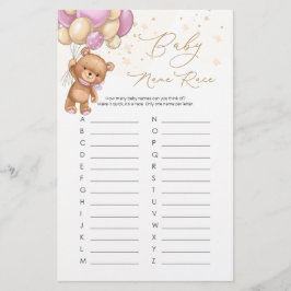 Teddy Bear Pink Balloons Baby Name Race Game