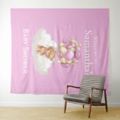 Teddy Bear Pink Balloons Babydusche Hintergrund Wandteppich (Beispiel (Horizontal))