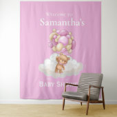 Teddy Bear Pink Balloons Babydusche Hintergrund Wandteppich (Beispiel)