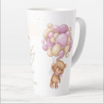 Teddy Bear Pink Balloons Babydusche Milchtasse<br><div class="desc">Dieses Design verfügt über einen freundlichen Teddy Bär mit rosa und cremefarbenen Ballon. Text "Baby Shower" ist in einem Script-Schriftart geschrieben.</div>