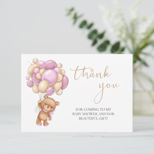 Teddy Bear Pink Balloons Babydusche Vielen Dank (Stehend Vorderseite)