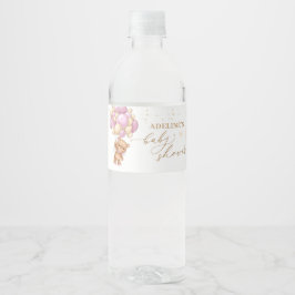 Teddy Bear Pink Balloons Babydusche Wasserflaschenetikett