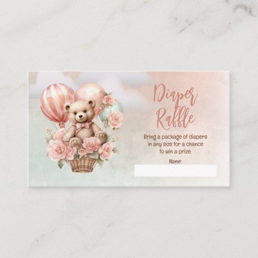 Teddy Bear Pink Balloons Babydusche Windelwanne Begleitkarte (Vorderseite)