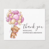 Teddy Bear PINK Balloons Danke Karte (Vorderseite)
