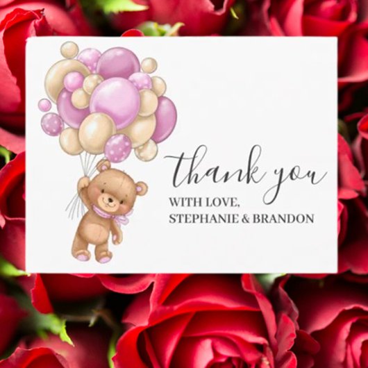 Teddy Bear PINK Balloons Danke Karte