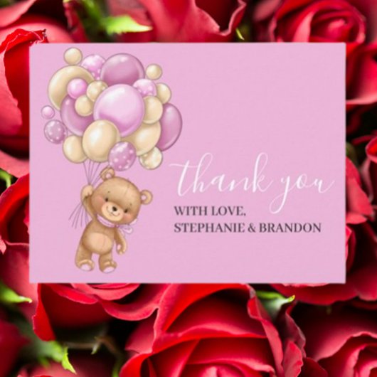Teddy Bear PINK Balloons Danke Karte