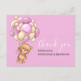 Teddy Bear PINK Balloons Danke Karte