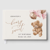 Teddy Bear, Pink Balloons, Erster Geburtstag Gästebuch (Vorderseite)