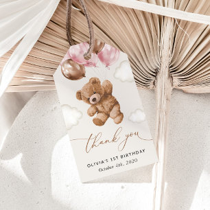 Teddy Bear, Pink Balloons, Erster Geburtstag Geschenkanhänger