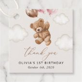 Teddy Bear, Pink Balloons, Erster Geburtstag Geschenkanhänger (Vorderseite)
