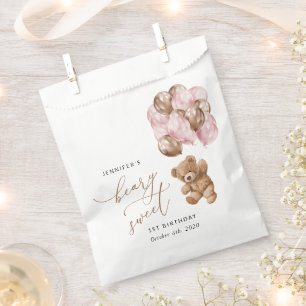 Teddy Bear, Pink Balloons, Erster Geburtstag Geschenktütchen