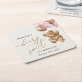 Teddy Bear, Pink Balloons, Erster Geburtstag Rechteckiger Pappuntersetzer (angewinkelt)