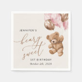 Teddy Bear, Pink Balloons, Erster Geburtstag Serviette (Vorderseite)