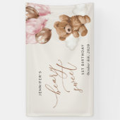 Teddy Bear, Pink Balloons, Erster Geburtstag Willk Banner (Vertikal)