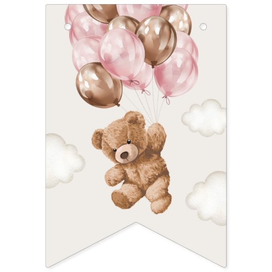 Teddy Bear, Pink Balloons, Erster Geburtstag Wimpelkette (Erste Fahne)