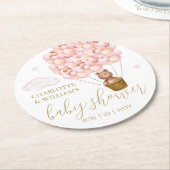 Teddy Bear Pink Balloons Girl Baby Dusche Runder Pappuntersetzer (Angewinkelt)