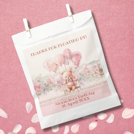 Teddy Bear Pink Balloons Girl's Birthday Vielen Da Geschenktütchen